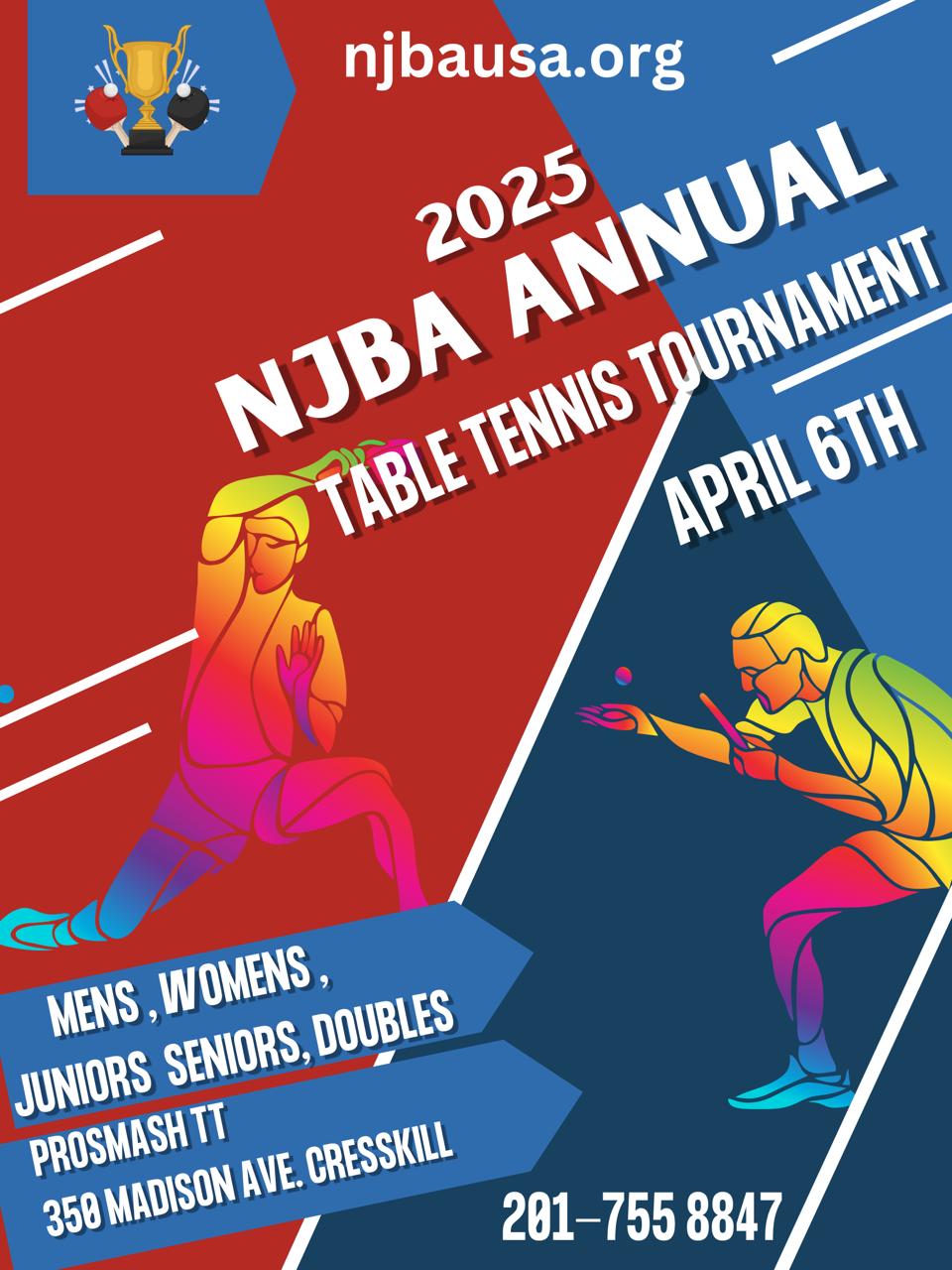 NJBA Annual Table Tennis Tournament 2025 flyer